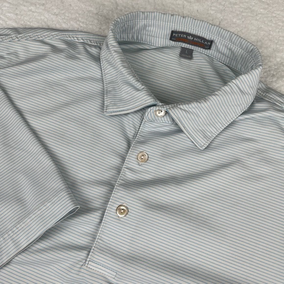 PETER MILLAR Summer Comfort Polo Shirt Mens Large White Teal Golf Performance - Picture 1 of 10